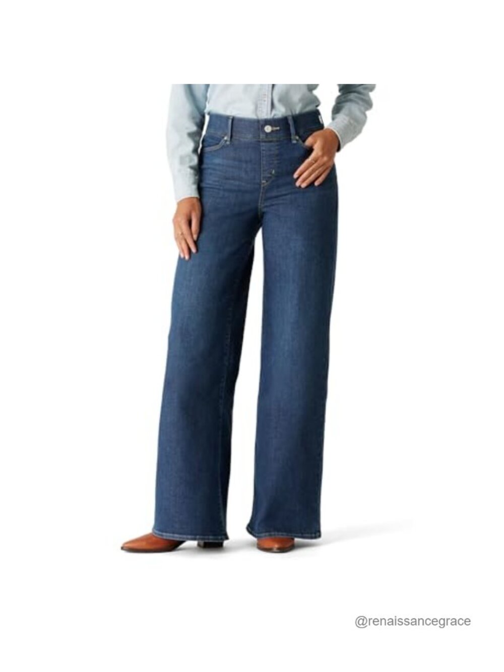 Women's Totally Shaping Pull-On Wide Leg Jeans Stretch Denim